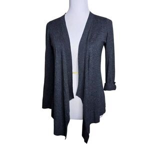 LOFT Open Front Cardigan Charcoal Gray Wool Blend Waterfall Drape XS